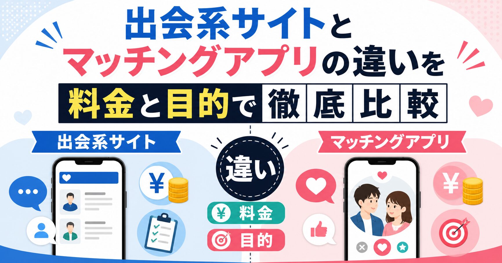 出会系サイトとマッチングアプリの違いを料金と目的で徹底比較